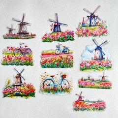 Tulip Windmill Stickers Holland Easter Travel Junk Journal Collage Scrapbooking