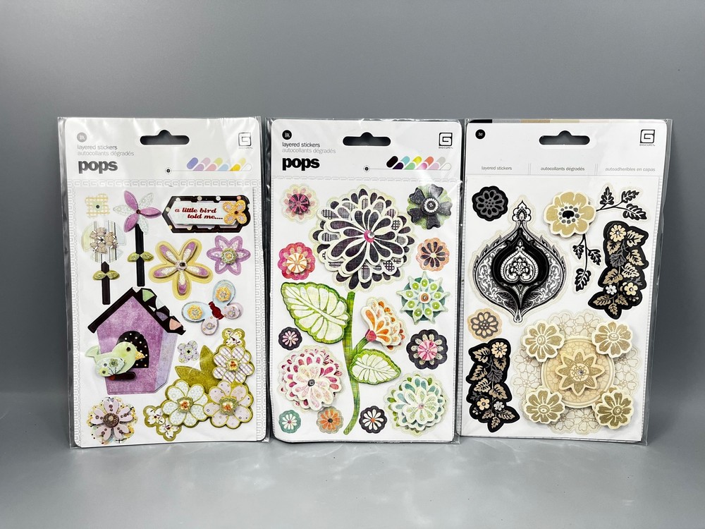 Basic Grey Pops Layered Stickers Scrapbook Birdhouse & Flowers 3 Sheets