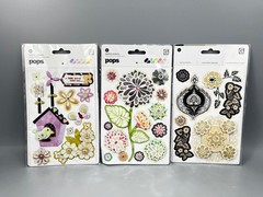 Basic Grey Pops Layered Stickers Scrapbook Birdhouse & Flowers 3 Sheets
