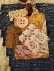 Six OOAK Junk Journal Denim Tags VTG Ephemera Scrapbooking Embellished Handmade