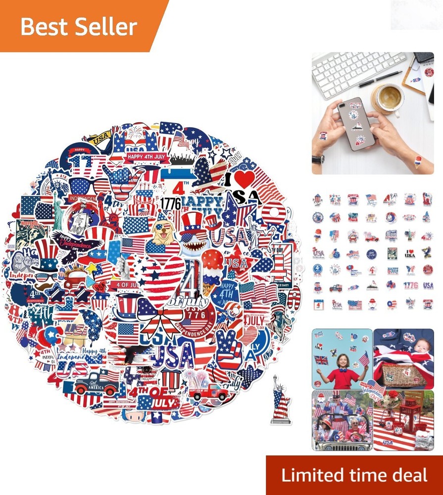 100 Pcs 4th of July Patriotic Waterproof Vinyl Stickers for Water Bottles Lap…