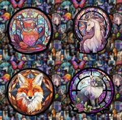 10pcs Fantasy Stained Glass Window Stickers- Scrapbook, Journal, DIY Cards