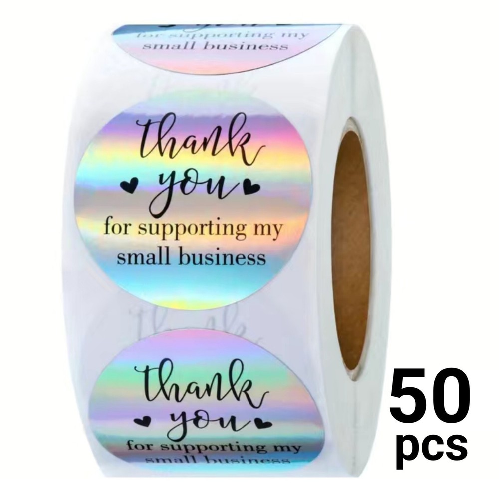 50 Hologram » Thank You for Supporting my Small Business » Stickers 1″ Round