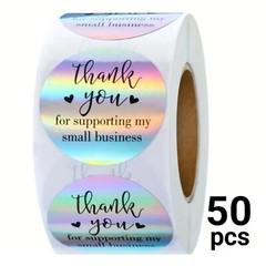 50 Hologram » Thank You for Supporting my Small Business » Stickers 1″ Round