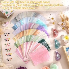 Sublaga 6 Sheets Textured Scrapbook Paper & Mesh Fabric Set – 156 Sheets