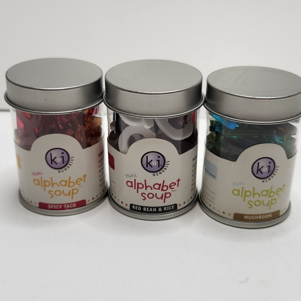 Ki Memories Mini Alphabet Soup Lot of 3 Cans Acrylic Letters Numbers Flowers