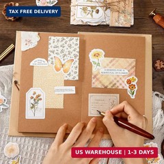 LIGHOON 400 Pcs Vintage Floral Scrapbook Paper, Floral Journaling Stickers Kit,