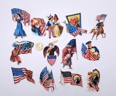 13-4th Of July-Patriotic-Handmade-Fussy Cut-Linen Cardstock-Labels-Stickers