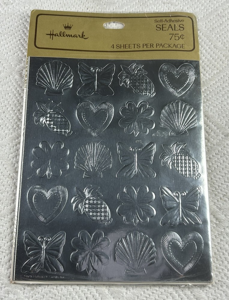 Vintage 1979 Hallmark Silver Foiled Stickers/Seals NOS Sealed (4 Sheets Per Pkg)