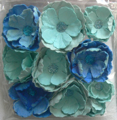 Handcrafted Paper Blooms TEAL Blue Mix 9 Mixed Paper Roses – 30 – 45mm – KSCRFT