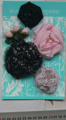 PINK & BLACK Mix Rose Buds Floral & Spot Organza 7 Flower Pk 15-70mm Manor House