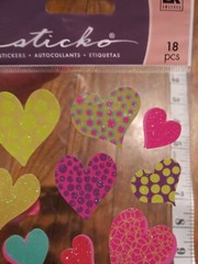 Sticko Stickers Valentines Glitter Hearts Pink Purple Green Blue Dots Circles