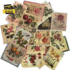 60Pcs Vintage Postage Stamp Stickers, Aesthetic Botanical Deco Paper Sticker for