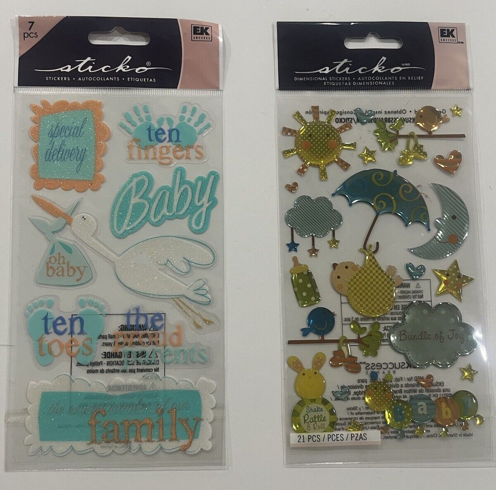 Lot of 2 – Sticko BABY Scrapbooking Stickers NEW in Sealed Packages (S004)