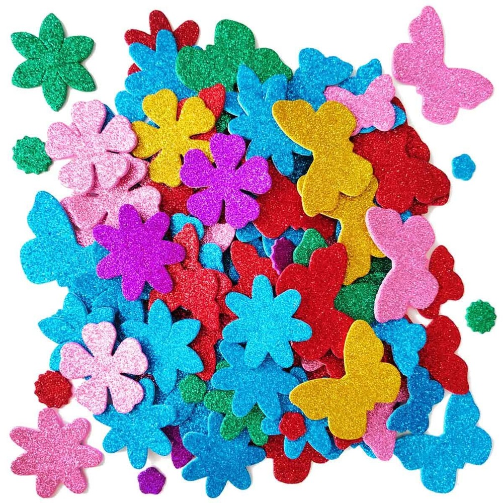 Glitter Foam Flower and Butterfly Shapes Stickers Self-Adhesive Stickers Kid’…