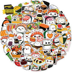 50 Pcs Kawaii Japanese Food Sticker Cute Sushi Roll Rice Stickers Waterproof Vin