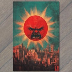 STICKER Angry Sun Over City Mean Star Hot Rays Buildings Sky Funny Unusual