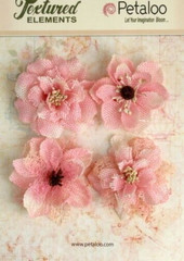 Burlap Flowers 4 x Lt PINK Approx 55-60mm across & varied centres Petaloo BUR C