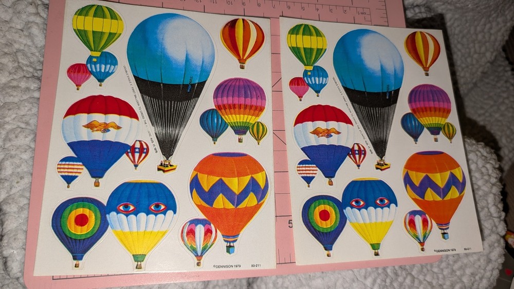 Vintage Dennison Stickers Hot Air Balloons Lot Of 2 Sheets READ