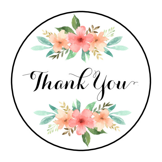 30 1.5″ THANK YOU FLOWERS BOHO FAVOR LABELS ROUND STICKERS ENVELOPE SEALS
