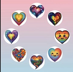 40 PCs Round 1” Rainbow Heart Stickers Scrapbook Small Business Envelope Seals