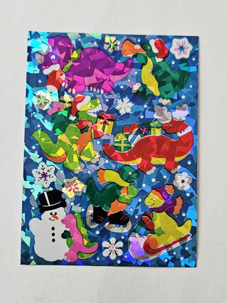 Vtg Sandylion Stickers Holiday Dinosaurs Prismatic winter Christmas snowman