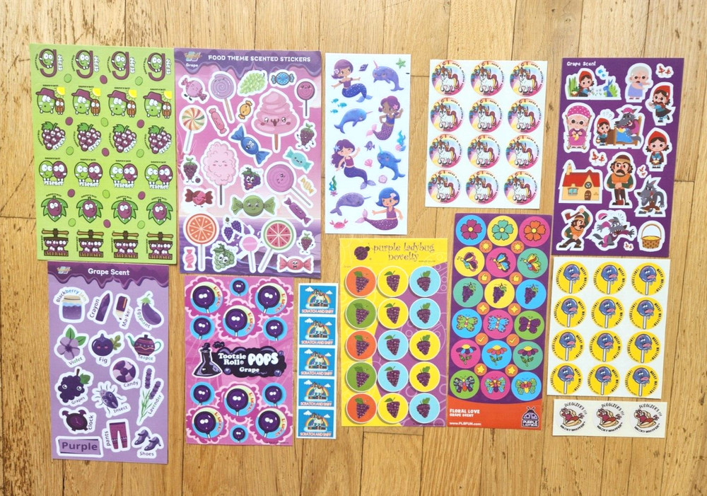 211 GRAPE SCRATCH SNIFF STICKERS Candy UNICORNS Mermaids TOOTSIE POPS Lollipops