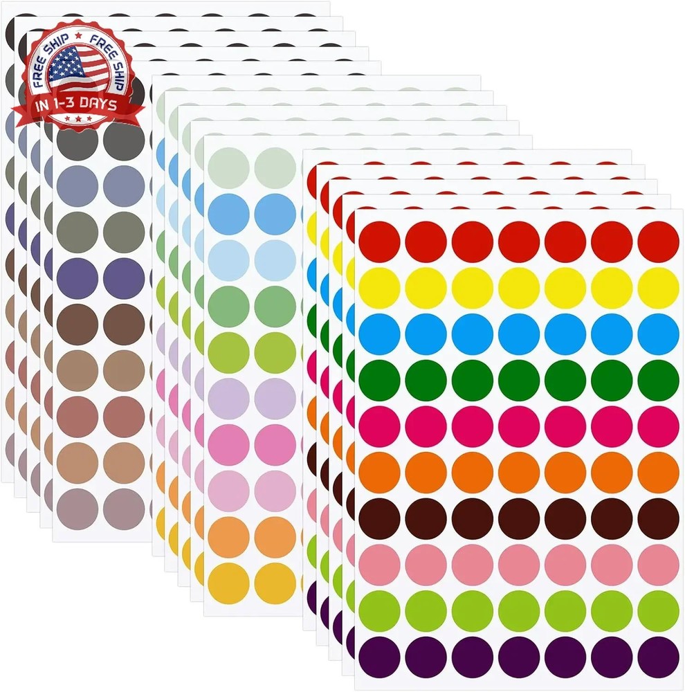 1050 Pcs Dot Stickers 3/4 Inch Colored Dot Stickers 30 Color Circle Coding Label