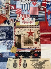 slow stitch junk journal kit Vintage Lace Fabrics Buttons Red White Blue Crafts