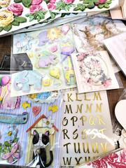 Scrap Book Album Misc Lot 3D Flower Stickers Paper Frames Card Stock Journaling