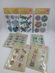 9-Pc 3D Shiny Pop-Up Sticker Set Flower Dragonfly Koala Bee Bunny Cactus