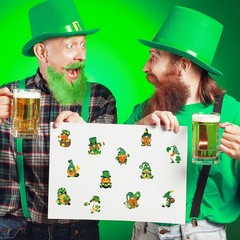 1000 Pcs St. Patrick’s Day Stickers Roll Cartoon Gnome Lucky Clover Self-Adhes