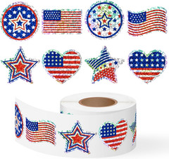 500 Holographic American Flag Star Stickers Self-Adhesive for 4Th of July Crafts