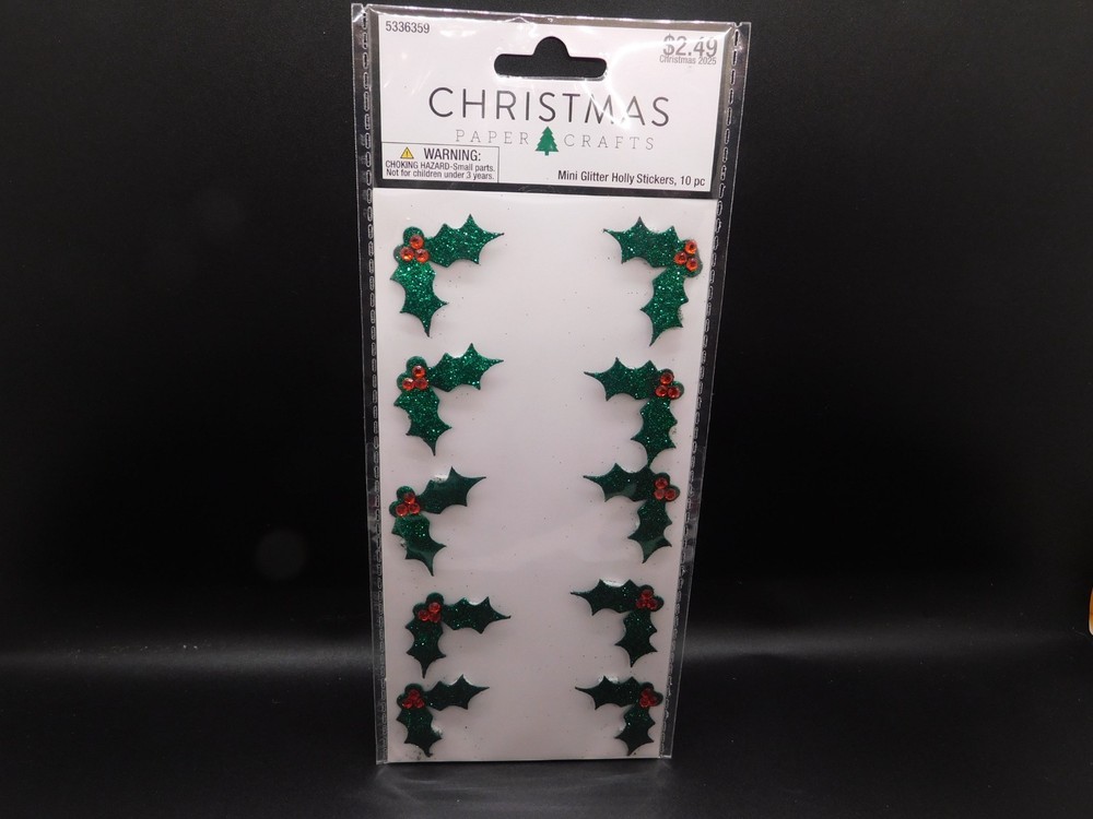 christmas paper crafts Mini glitter Holly stickers 10pc