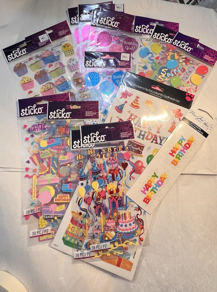 Sticko Dimensional Stickers Multicolor Birthday Occasions Scrapbooking Mixed Lot