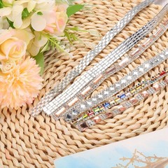 3 Yard 8mm Self Adhesive Crystal Rhinestone Ribbon Square Diamond White