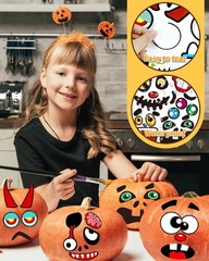 Halloween Pumpkin Stickers – 88 Funny Face Decorating Kit for Kids’ Crafts & Par