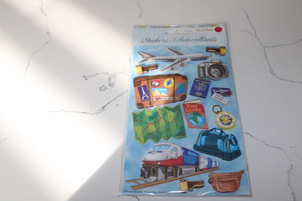 Punch Studio Dimensional Sticker Train Luggage Map Plane Ticket Scrapbooking Art