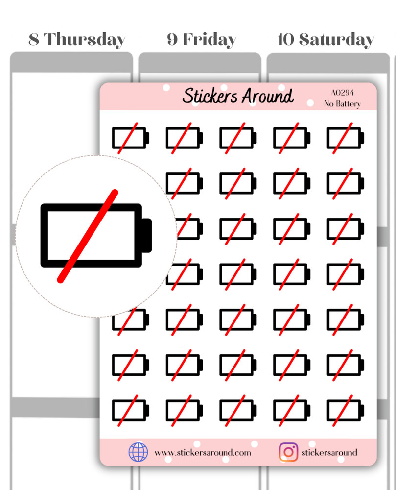 No Battery Icon Planner Stickers, Energy Level, Calendar & Journal Sticker