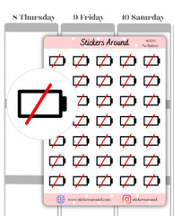 No Battery Icon Planner Stickers, Energy Level, Calendar & Journal Sticker