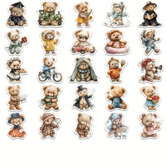 55pcs Cute Teddy Bear Stickers Waterproof Adorable Decals for Phone Case Laptop