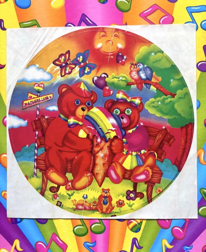 RARE Vintage 1984 Lisa Frank Lovers Lane Jumbo Sticker Teddy Bears Rainbow USA