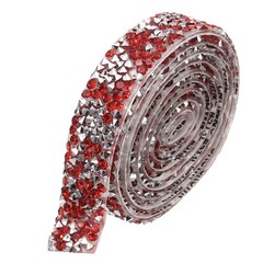 3/5 Inch x 1 Yard Crystal Rhinestone Sticker Ribbon Silver Red