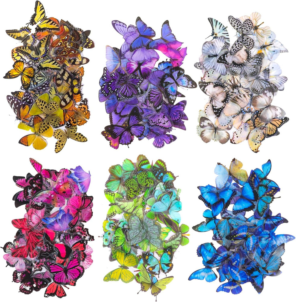240 Pcs Butterfly Stickers Floral Transparent Self-Adhesive PVC for Crafts