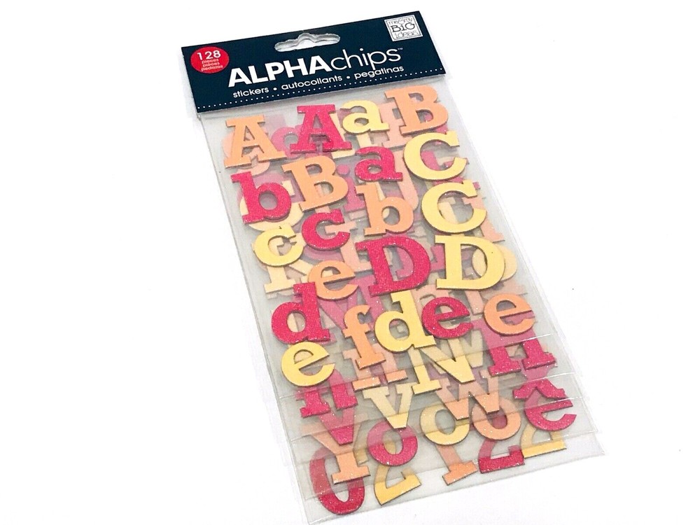 ME & MY BIG IDEAS ALPHACHIPS 128 ALPHABET & NUMBER STICKERS GLITTER TANGERINE