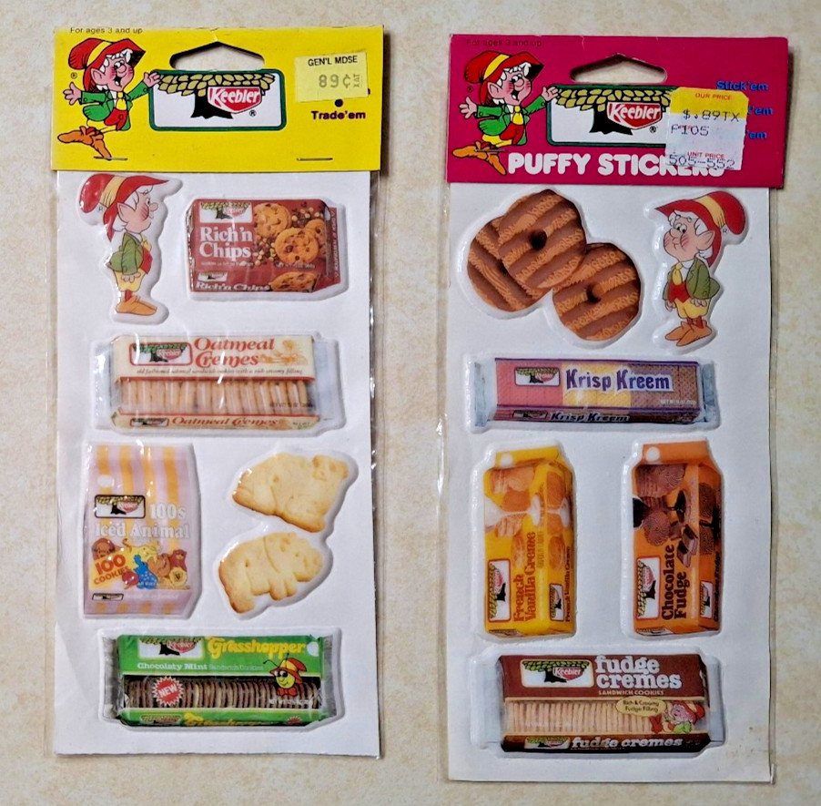 Vintage Keebler Elf Cookies Puffy Stickers Lot 1980s Ernie the Elf NEW SEALED