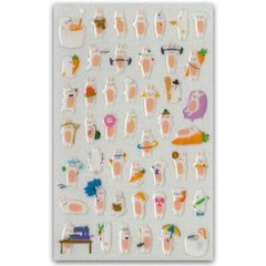CUTE RABBIT GEL STICKERS PoPo Bunny Animal Epoxy Sticker Sheet Craft Scrapbook