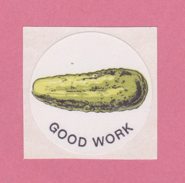 Vintage CTP 1977 Scratch & Sniff Sticker PICKLE Good Work!