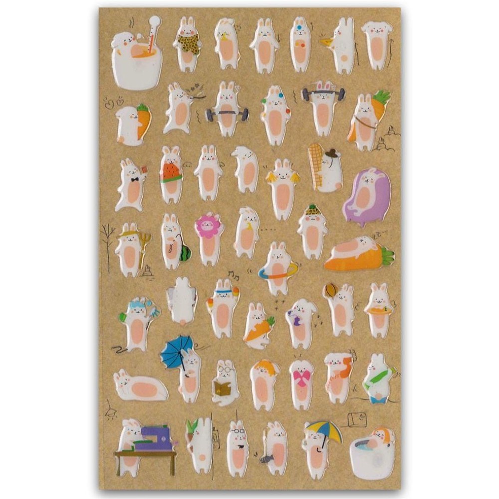 CUTE RABBIT GEL STICKERS PoPo Bunny Animal Epoxy Sticker Sheet Craft Scrapbook