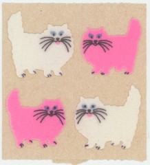 Sandylion Fuzzy Pink White Cat Sticker Mod Brown Backing 1982 Vintage